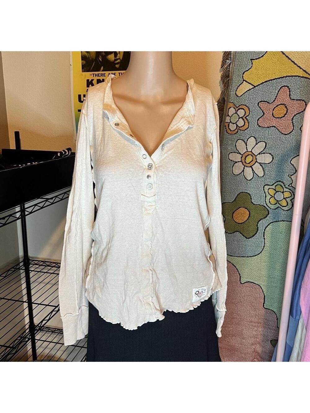 Free People x We The Free White Ombré Button Up Long Sleeve Top